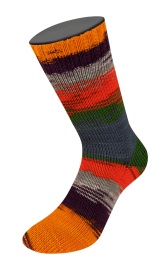 Lana Grossa Cool Wool 4 Socks Print 7796 - lila/dunkelgrün/koralle/grau/brombeer/orange