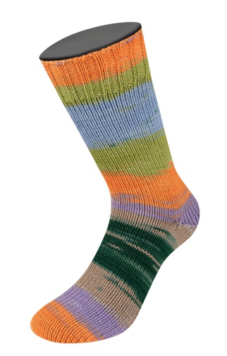 Lana Grossa Cool Wool 4 Socks Print 7791 - schwarzgrün/beige/lila/orange/gelbgrün/veilchenblau